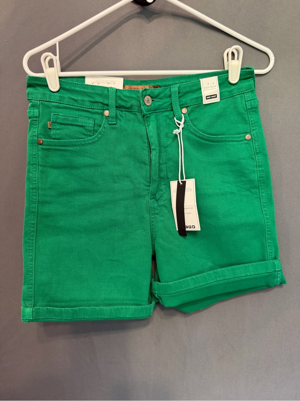 Judy Blue Kelly Green Roll-Cuff 6” Denim Shorts